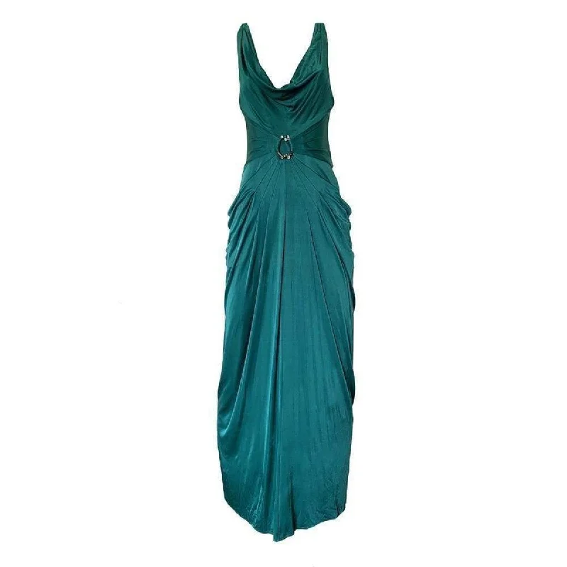 Dark Teal Cowl Neck Jewek Gown Dress Y2K unclassified dresses