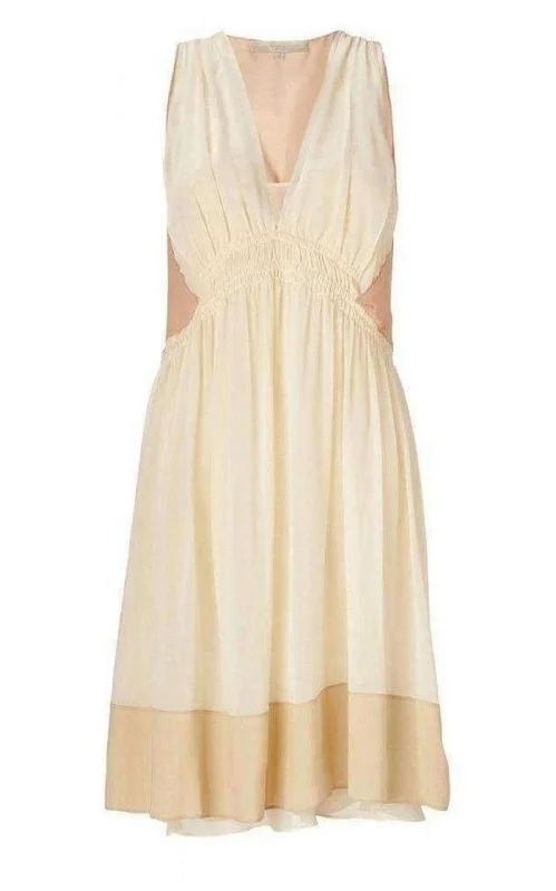 Beige Color Blocked Silk Dress Boho unclassified dresses