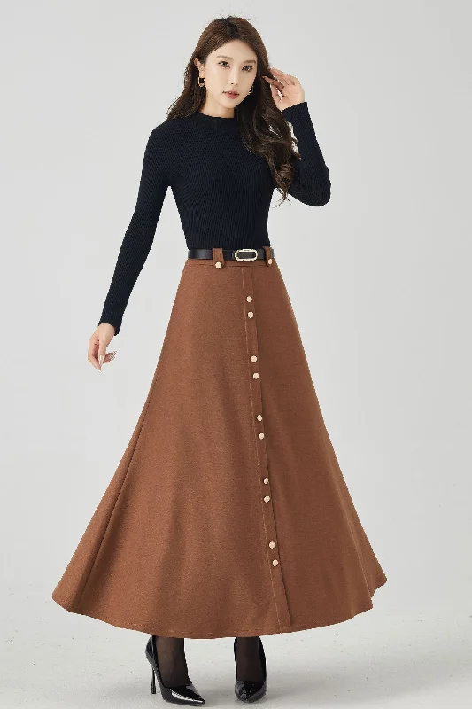 A line maxi brown winter wool skirt 4533