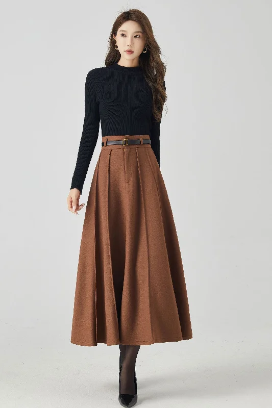 Brown Midi Swing Winter Wool Skirt 4531