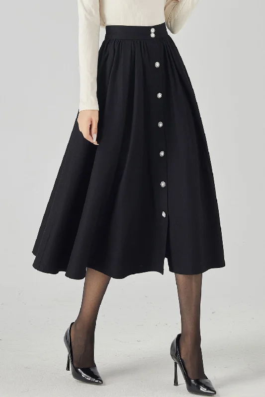 Elegant Wool Maxi Skirt with Front Buttons 4538