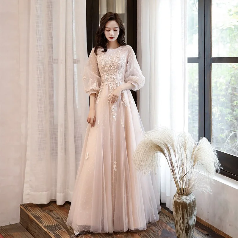 FashionSierra - Long Sleeves Elegant O-neck Prom Dresses