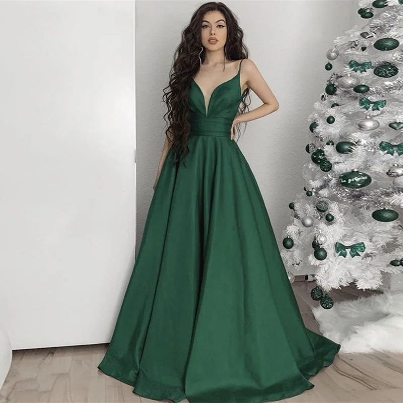 FashionSierra - New Style Satin Deep V-neck Prom Dresses