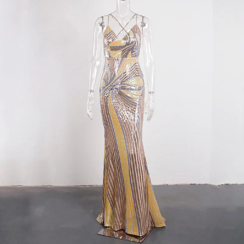 FashionSierra - Sexy Slip Long Golden Prom Dress