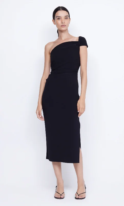 ELEA ASYM MIDI DRESS - BLACK