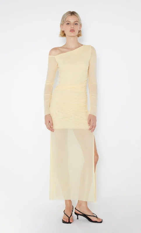 FAE ASYM LONG SLEEVE DRESS - BUTTER YELLOW