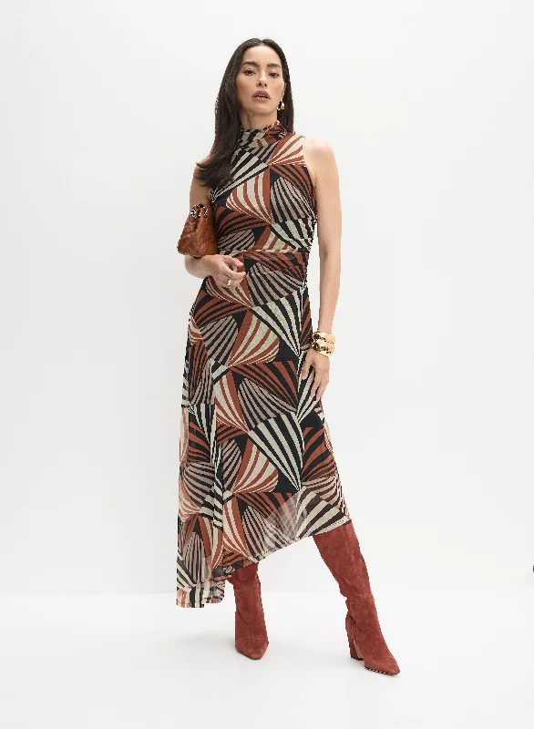 Geometric Print Mock Neck Dress