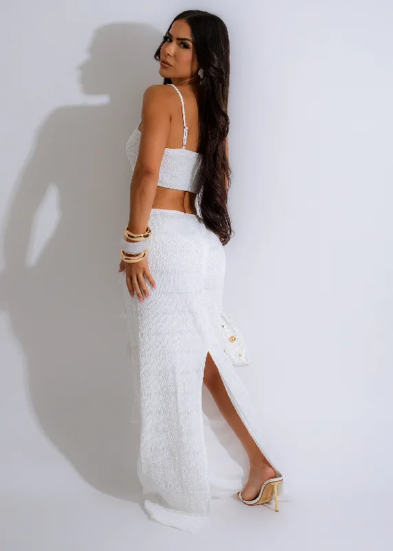 Goddess Mentality Fringe Maxi Dress White