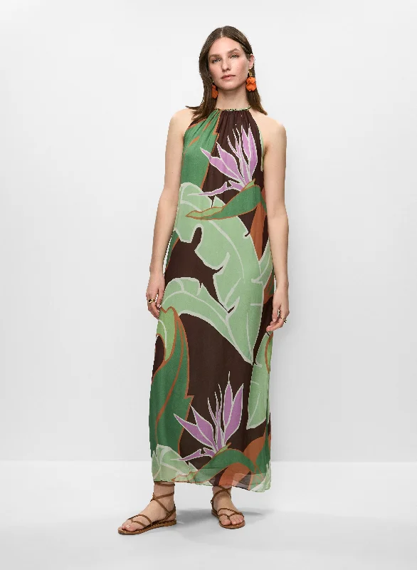 Graphic Palm Print Maxi Dress