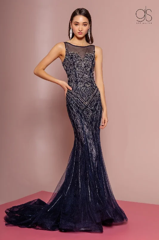 Jeweled Lace Illusion Mermaid Dress by GLS Gloria GL2685