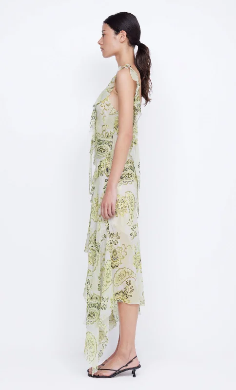 LYLOU FRILL DRESS - LEMON PAISLEY