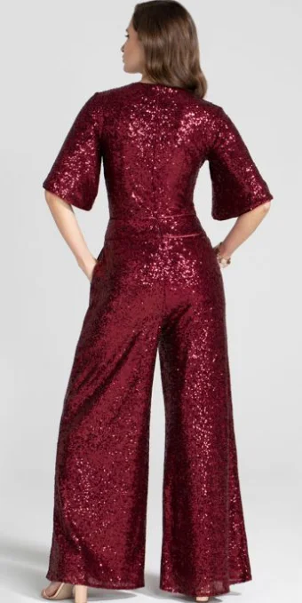 Red Sequin Batwing Jumpsuit