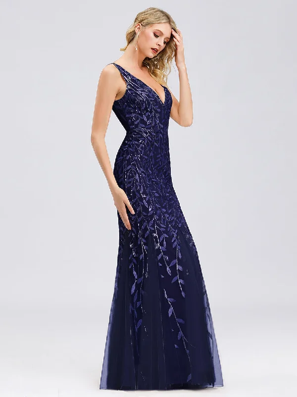 Sexy Wholesale Double V-Neck Sequin Mermaid Maxi Dresses For Evening