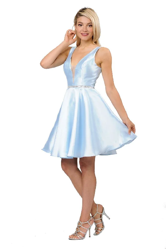 Short Illusion V-Neck Mikado Dress by Poly USA 7894