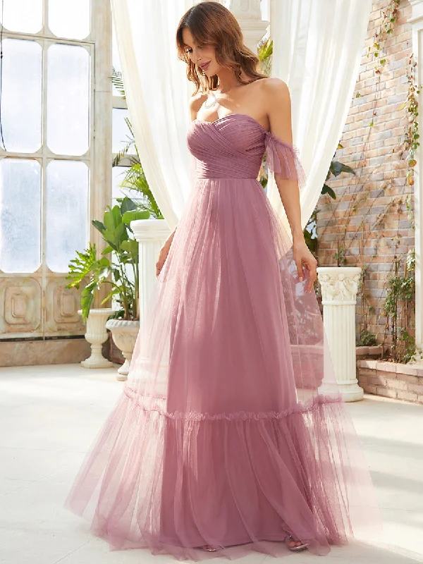 Strapless A Line Ruffles Sleeves Wholesale Evening Dresses