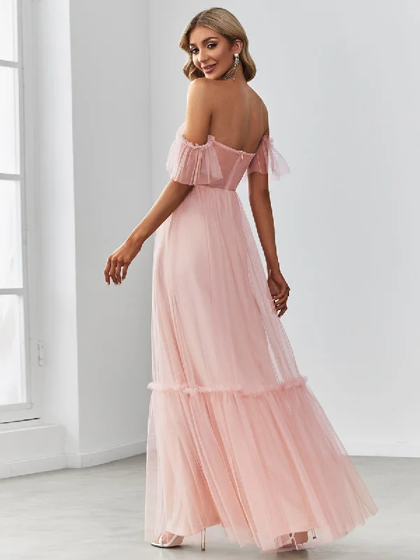 Strapless A Line Ruffles Sleeves Wholesale Evening Dresses