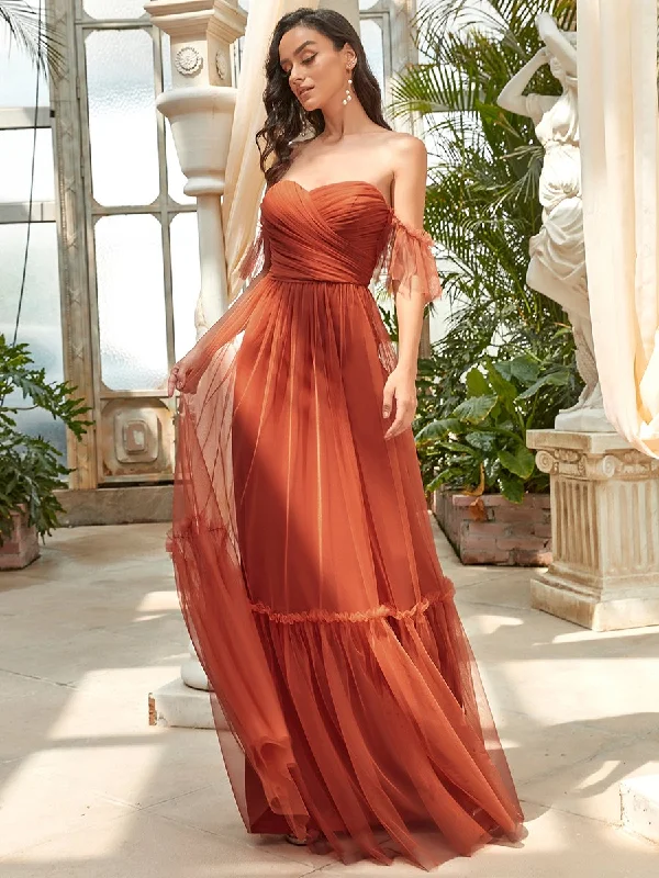 Strapless A Line Ruffles Sleeves Wholesale Evening Dresses