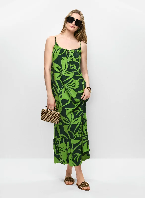 Tiered Palm Print Maxi Dress