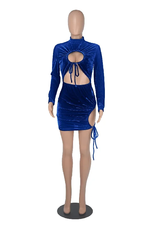 Velvet Hollow Long Sleeve Mini Dresses