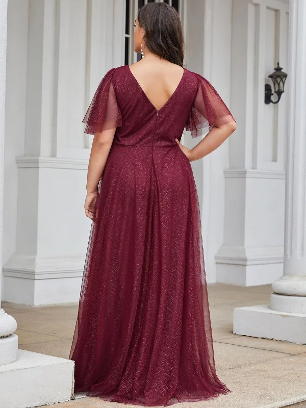 Wholesale Long Deep V Neck Maxi A-Line Tulle Evening Dress