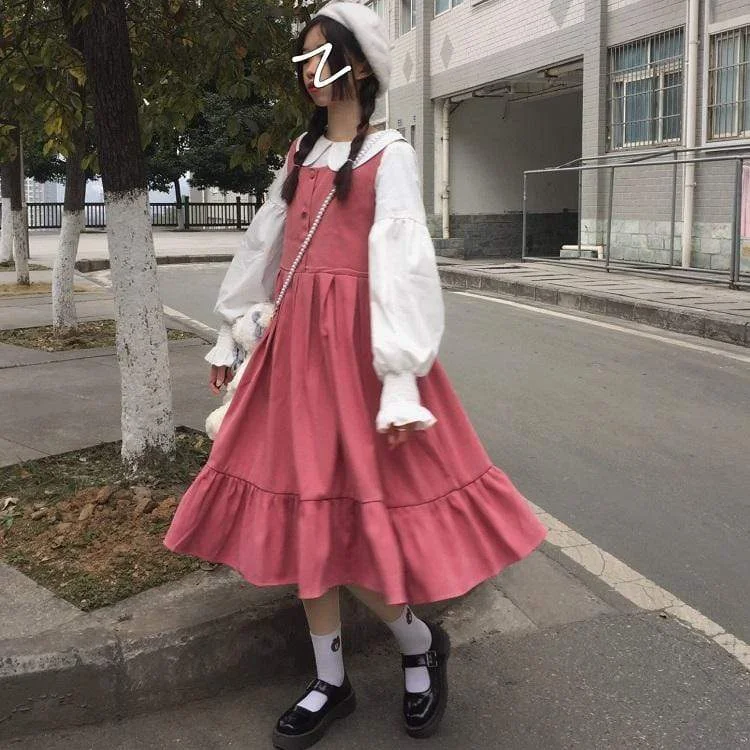 Harajuku Falbala Pure Color Dress