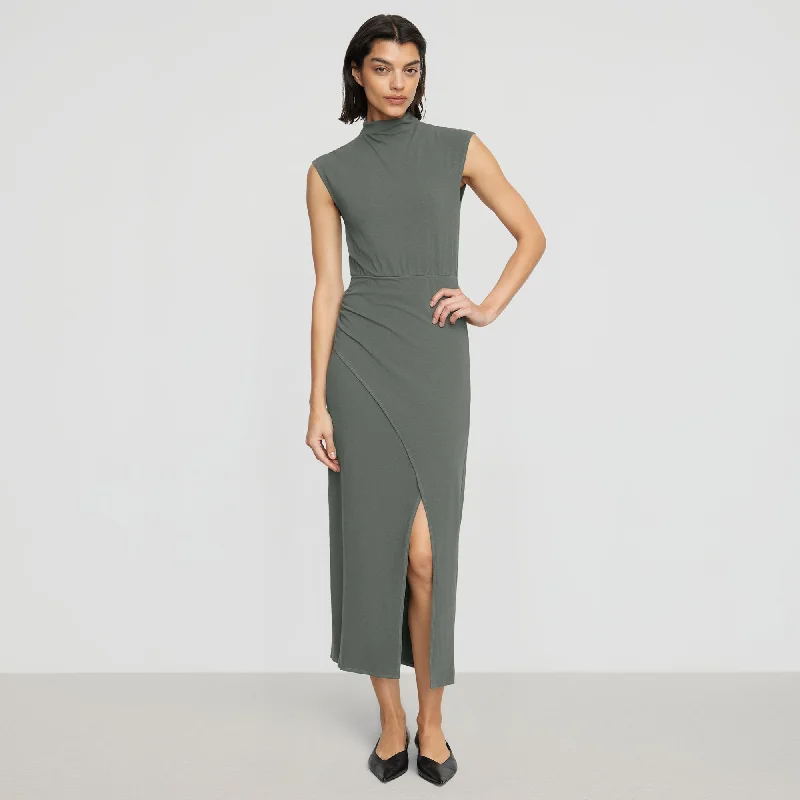 Yimei Mock-Neck Side-Slit Dress