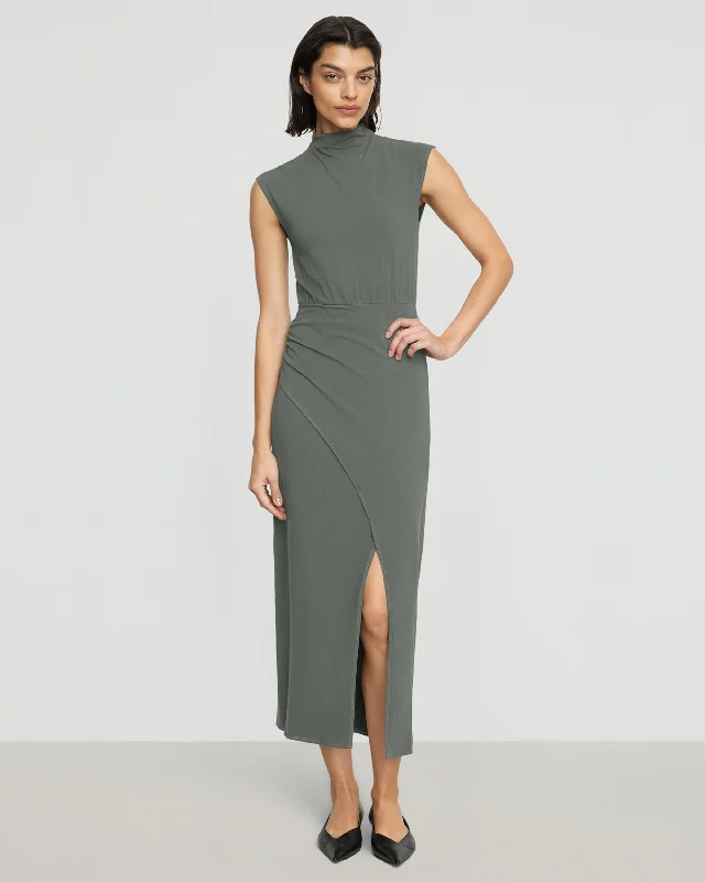 Yimei Mock-Neck Side-Slit Dress