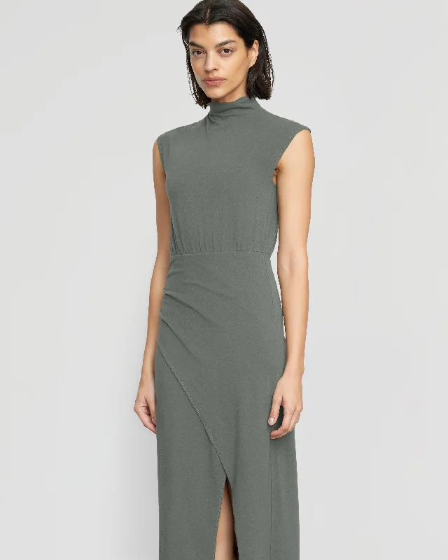 Yimei Mock-Neck Side-Slit Dress